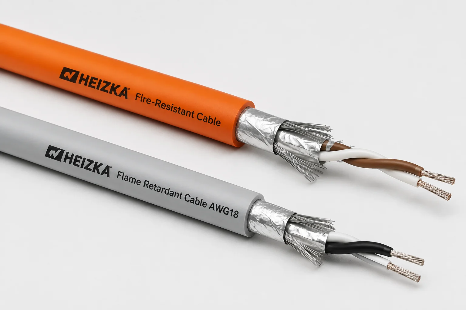 Heizka fire-resistant cable and flame-retardant cable showing shielded twisted-pair construction