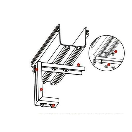 Technical drawing of the Heizka adjustable cabinet top support carrying fibre raceway above a cabinet