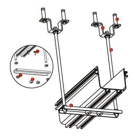 Technical drawing of the Heizka ceiling mounting support kit for fibre raceway