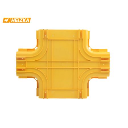 Heizka yellow PVC fibre raceway horizontal cross fitting with cover