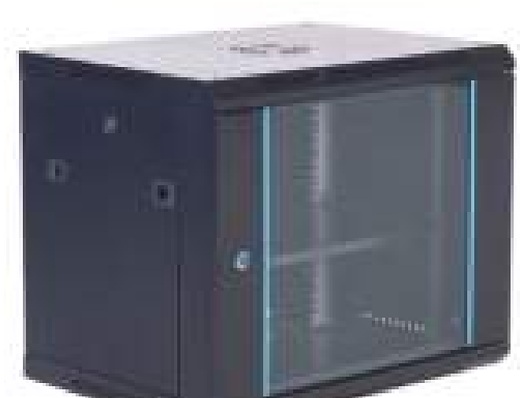 Close-up of the Heizka T Type Wall Mount Cabinet showing the 5 mm tempered glass front door and steel side panel